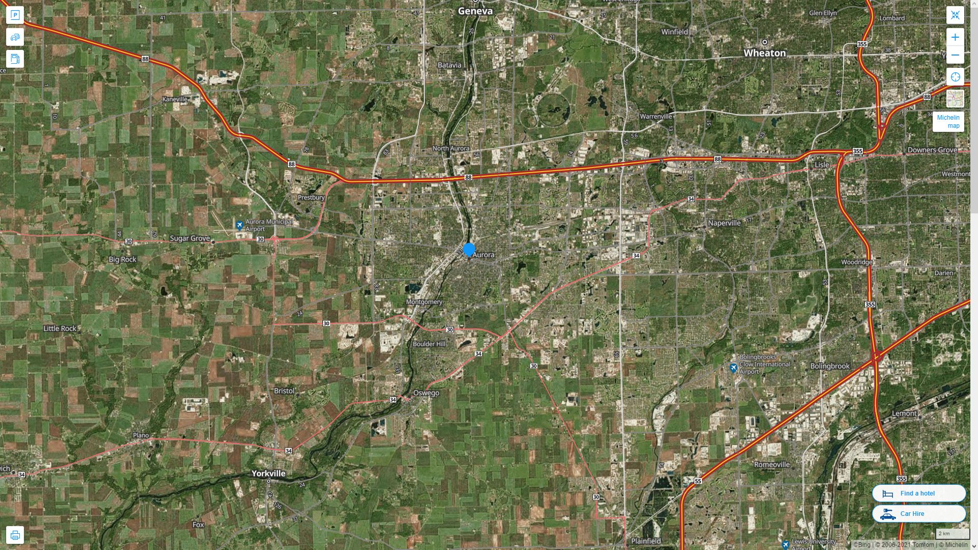 Aurora illinois Highway and Road Map with Satellite View